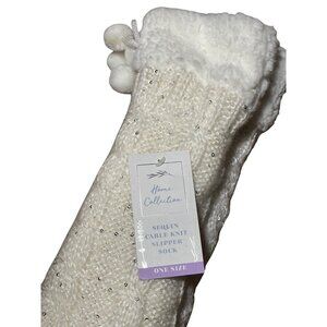 Sequin Cable Knit Sherpa-Lined Slipper Socks Home Collection Womens One Size